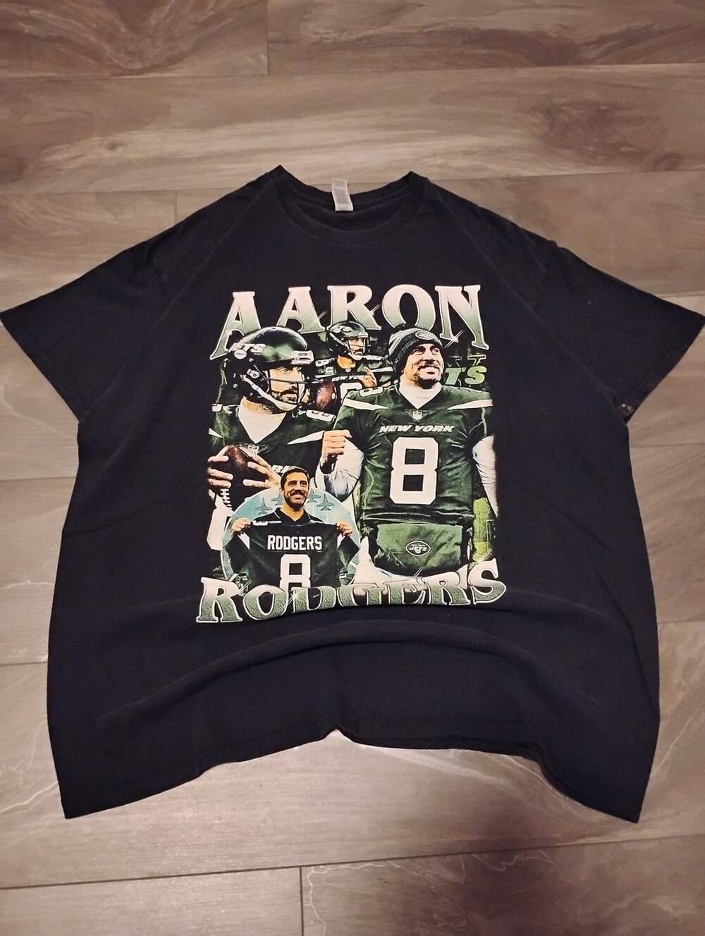 Gildan Aaron Rodgers New York Jets T-Shirt Size XL Black Vintage Bootleg Graphic